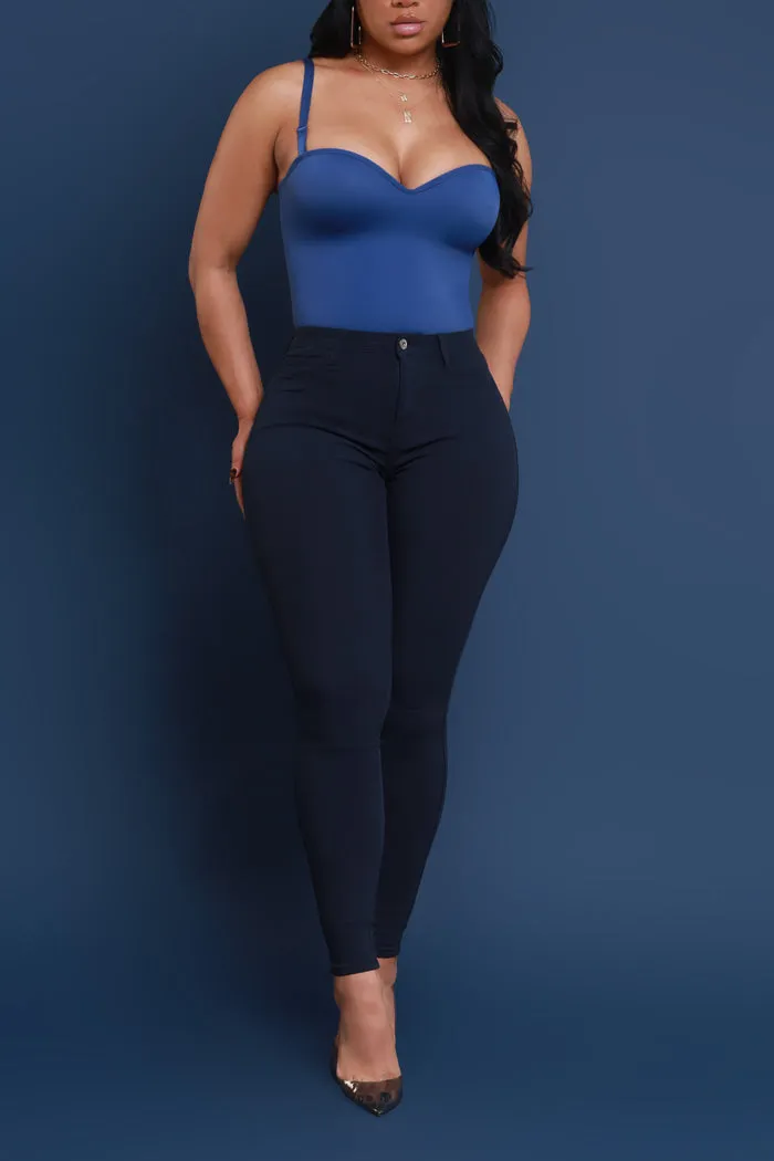 Super Swank High Rise Belt Loop Stretchy Skinny Jeans - Navy