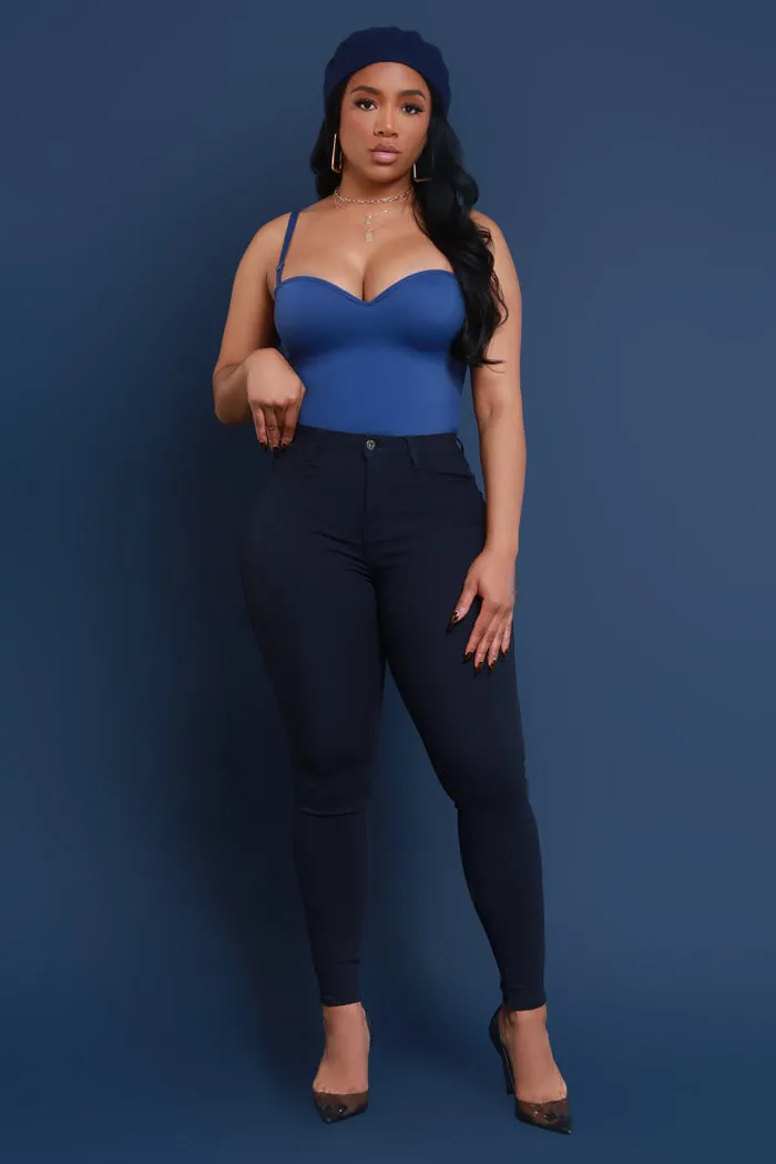 Super Swank High Rise Belt Loop Stretchy Skinny Jeans - Navy