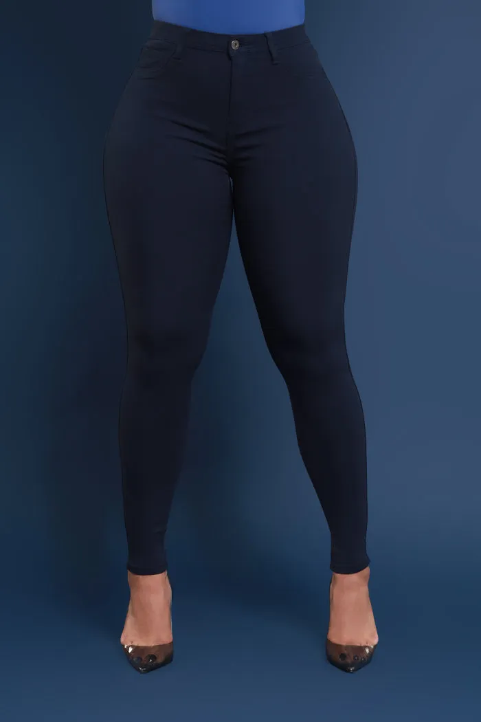 Super Swank High Rise Belt Loop Stretchy Skinny Jeans - Navy