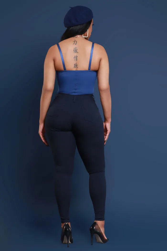 Super Swank High Rise Belt Loop Stretchy Skinny Jeans - Navy