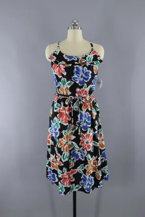 Vintage 1980s Black Floral Print Sundress