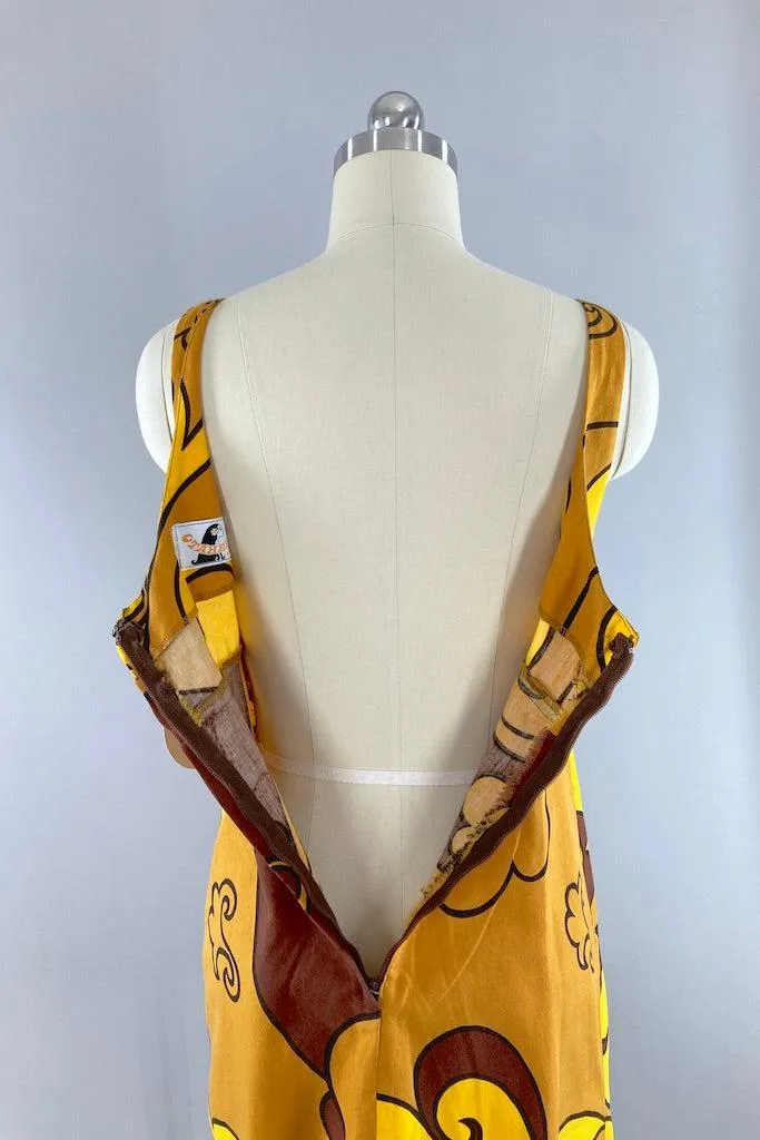 Vintage Brown & Gold Hawaiian Mini Dress