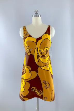 Vintage Brown & Gold Hawaiian Mini Dress