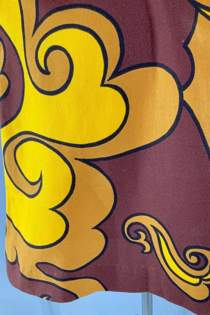 Vintage Brown & Gold Hawaiian Mini Dress