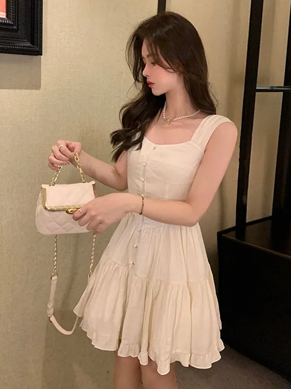 Whimsical Ruffle Hem Ivory Sundress