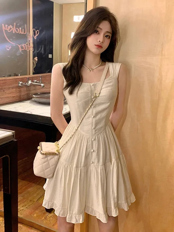 Whimsical Ruffle Hem Ivory Sundress