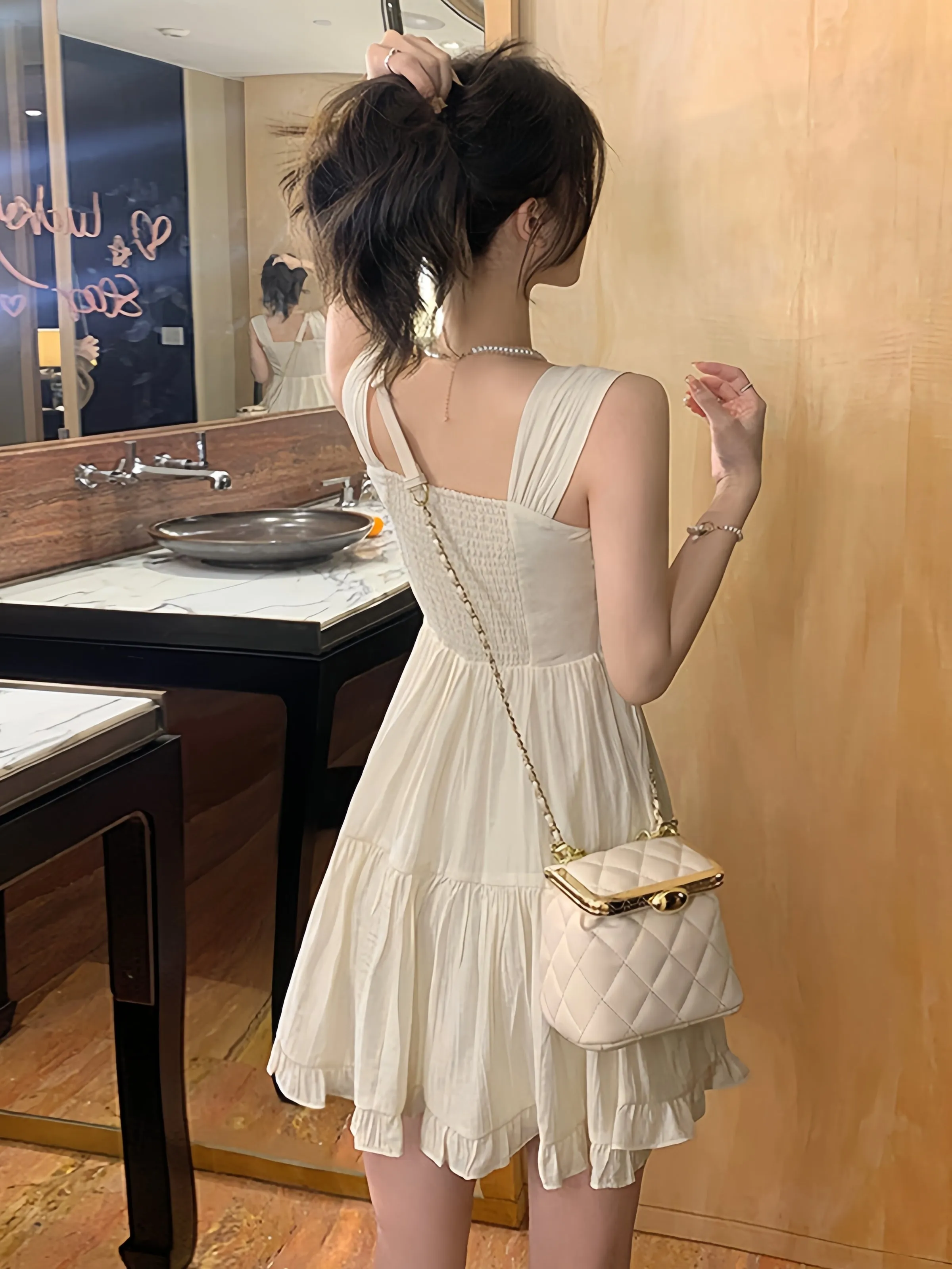 Whimsical Ruffle Hem Ivory Sundress