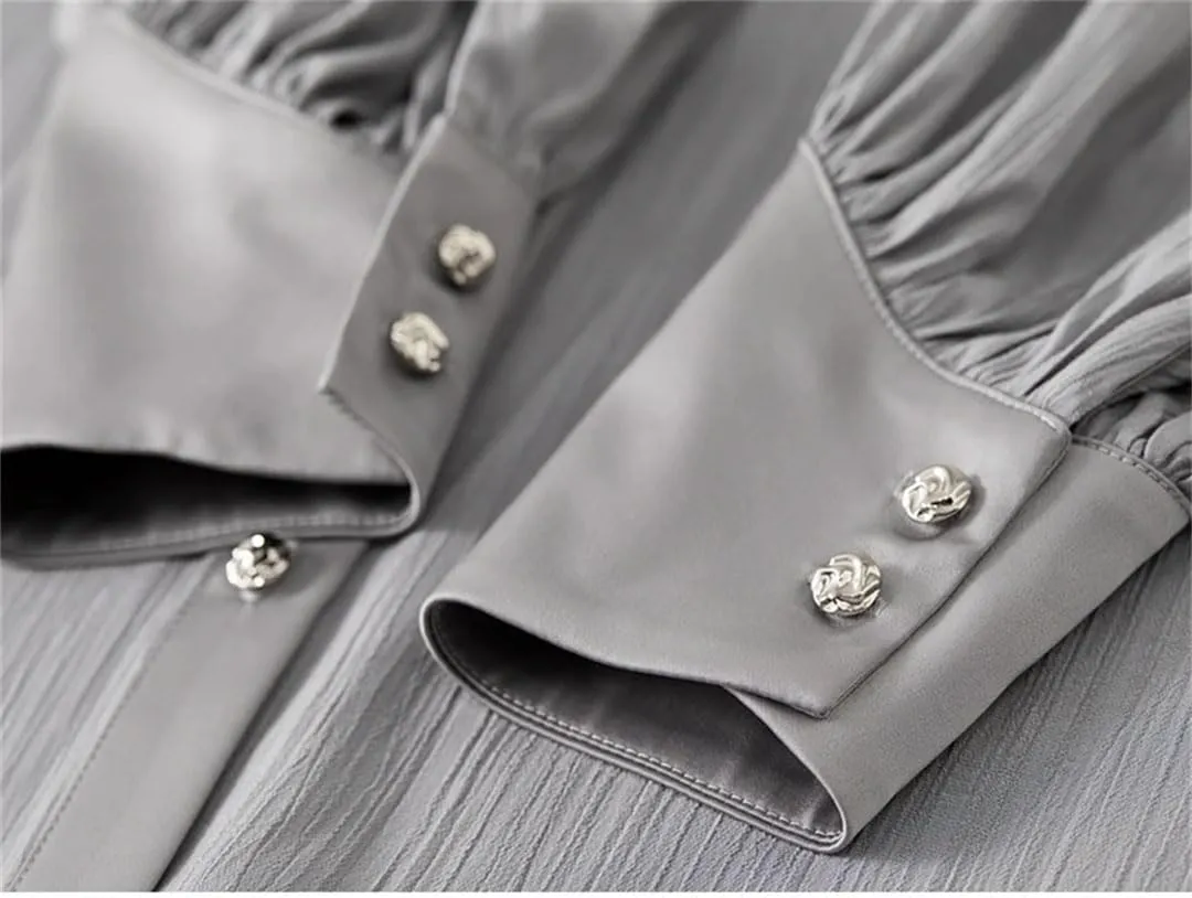 Women Solid Straight Blouse Casual Turn-Down Collar Long Sleeve Blouse Office Lady Shirt Top