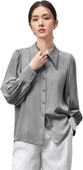 Women Solid Straight Blouse Casual Turn-Down Collar Long Sleeve Blouse Office Lady Shirt Top