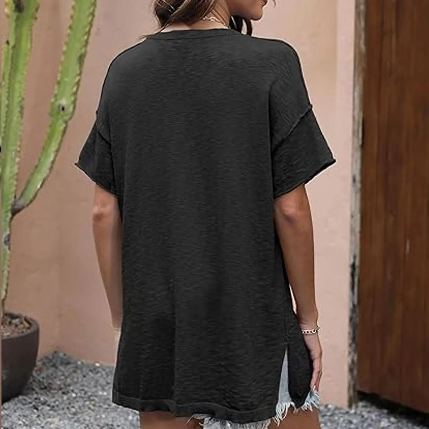 Women Summer Pullover Top for Leggings Oversized Short Sleeve Drop Shoulder Casual T-Shirts Trendy Tees 2025