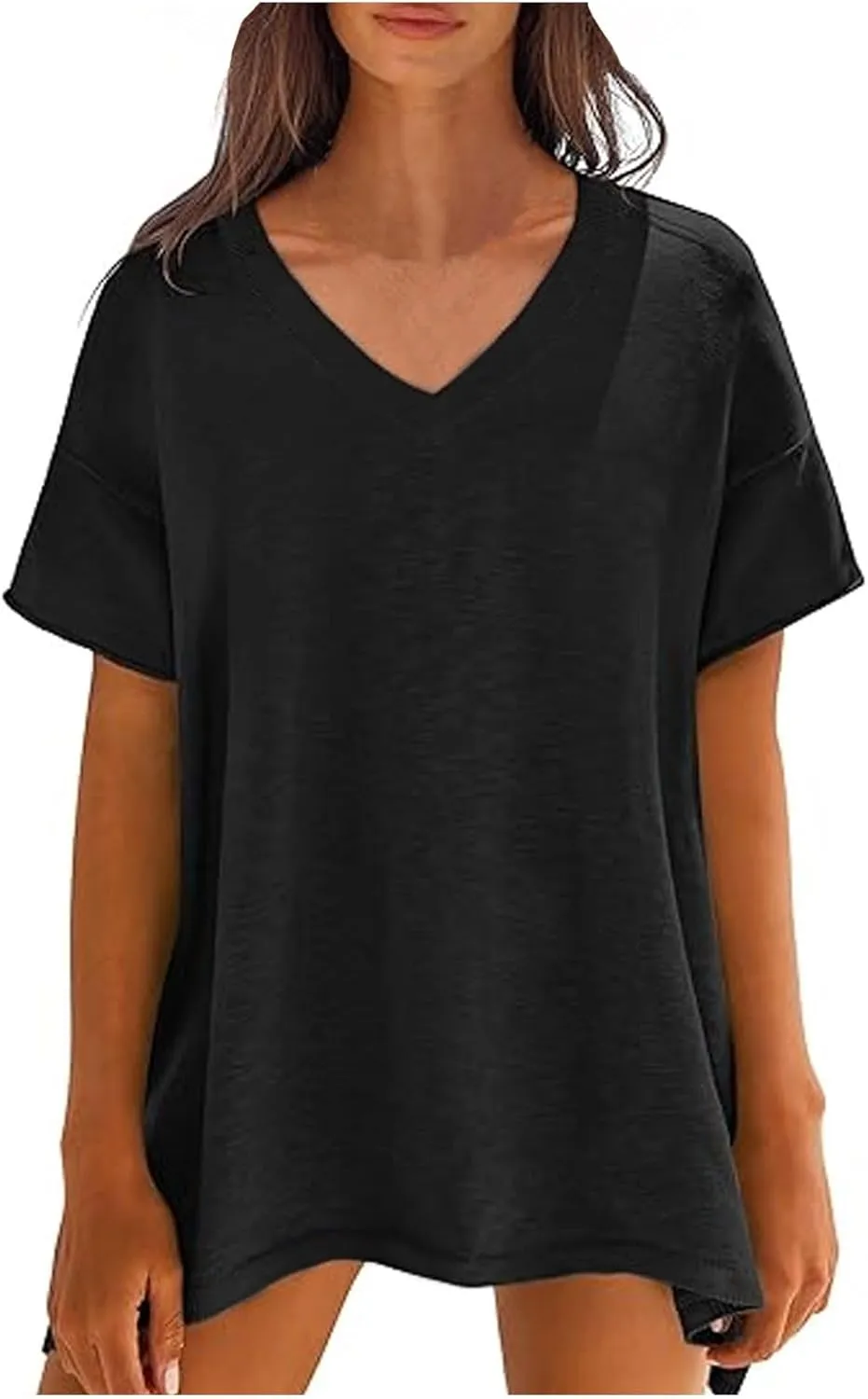 Women Summer Pullover Top for Leggings Oversized Short Sleeve Drop Shoulder Casual T-Shirts Trendy Tees 2025