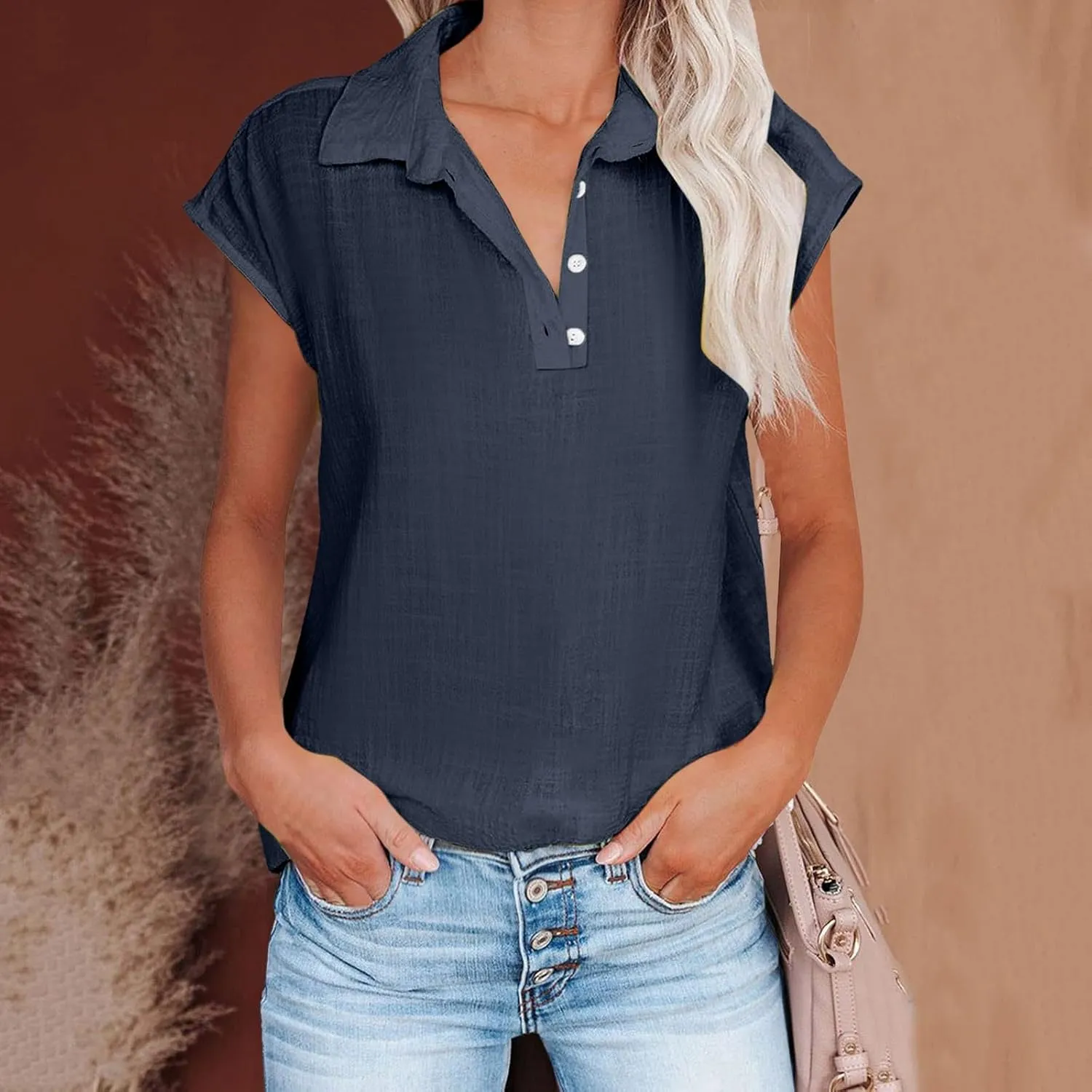 Women's Cap Sleeve Golf Polo Shirt Collared V Neck Tennis Tank Tops UPF 50  Quick Dry Lightweight Casual Athletic Top