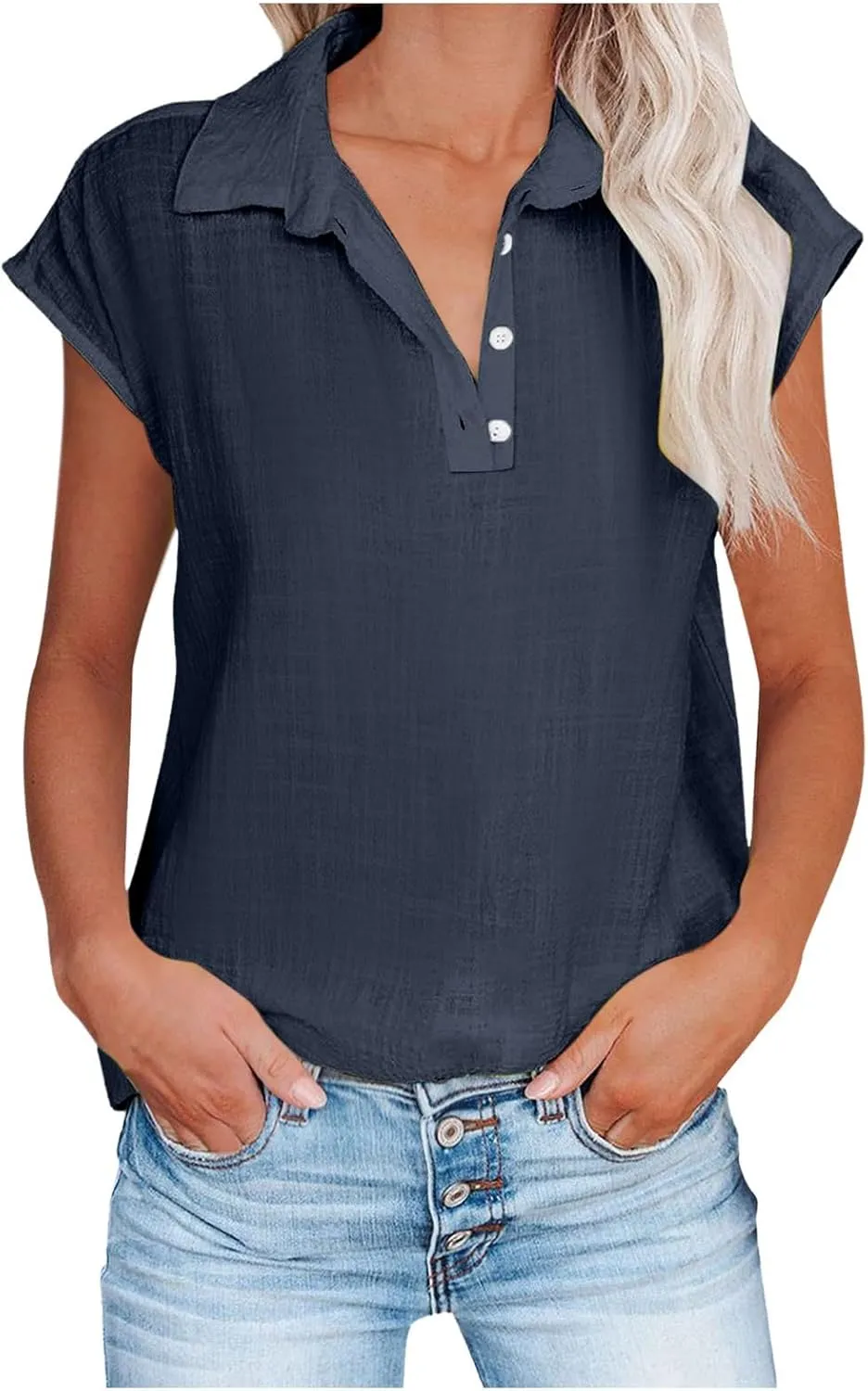 Women's Cap Sleeve Golf Polo Shirt Collared V Neck Tennis Tank Tops UPF 50  Quick Dry Lightweight Casual Athletic Top