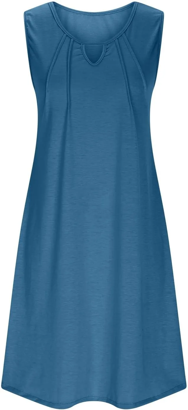 Womens Casual Summer Dress Fashion Dresses Pleated Hollow Out Neck Solid Sundress Going Out Lounge Vacation Clothes