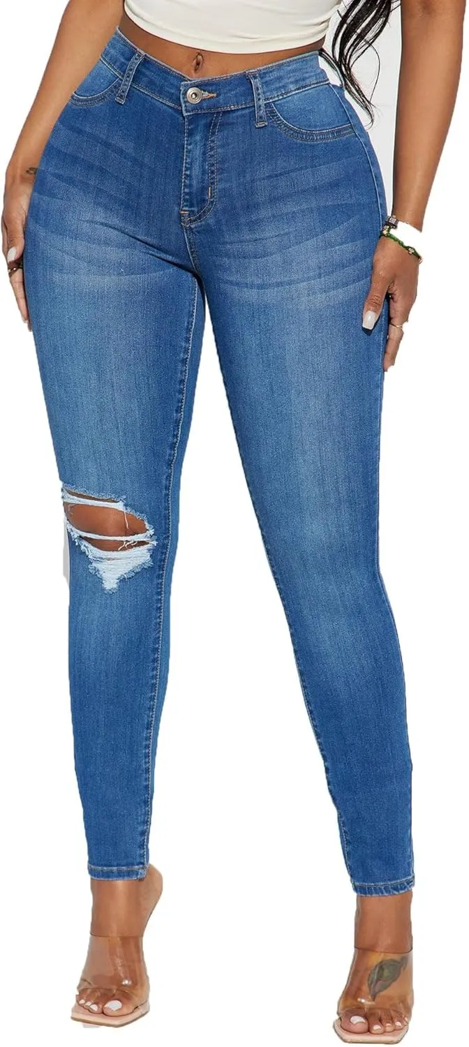 Womens Denim Jeans Skinny Pants Trousers Ripped Jeans for Women Stretchy Slim Fit Urban Temperament Jeans and Pants