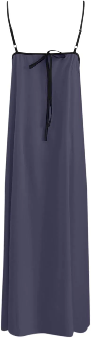 Womens Linen Maxi Dress Contrast Trim Spaghetti Straps Summer Outfits Sleeveless Long Womens Business Casual Dresses
