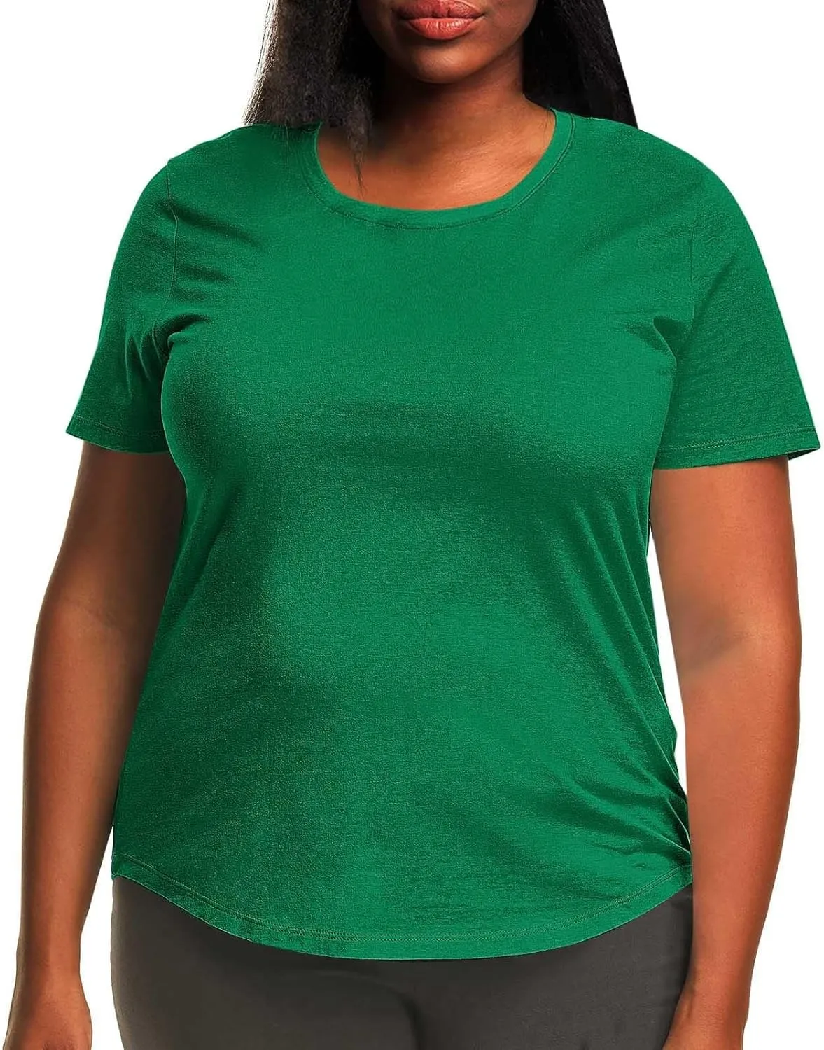 Women's Plus Size Summer Tops Round Neck Short Sleeve Tee Shirt Trendy Casual Loose Comfy Solid Color Basic Shirts