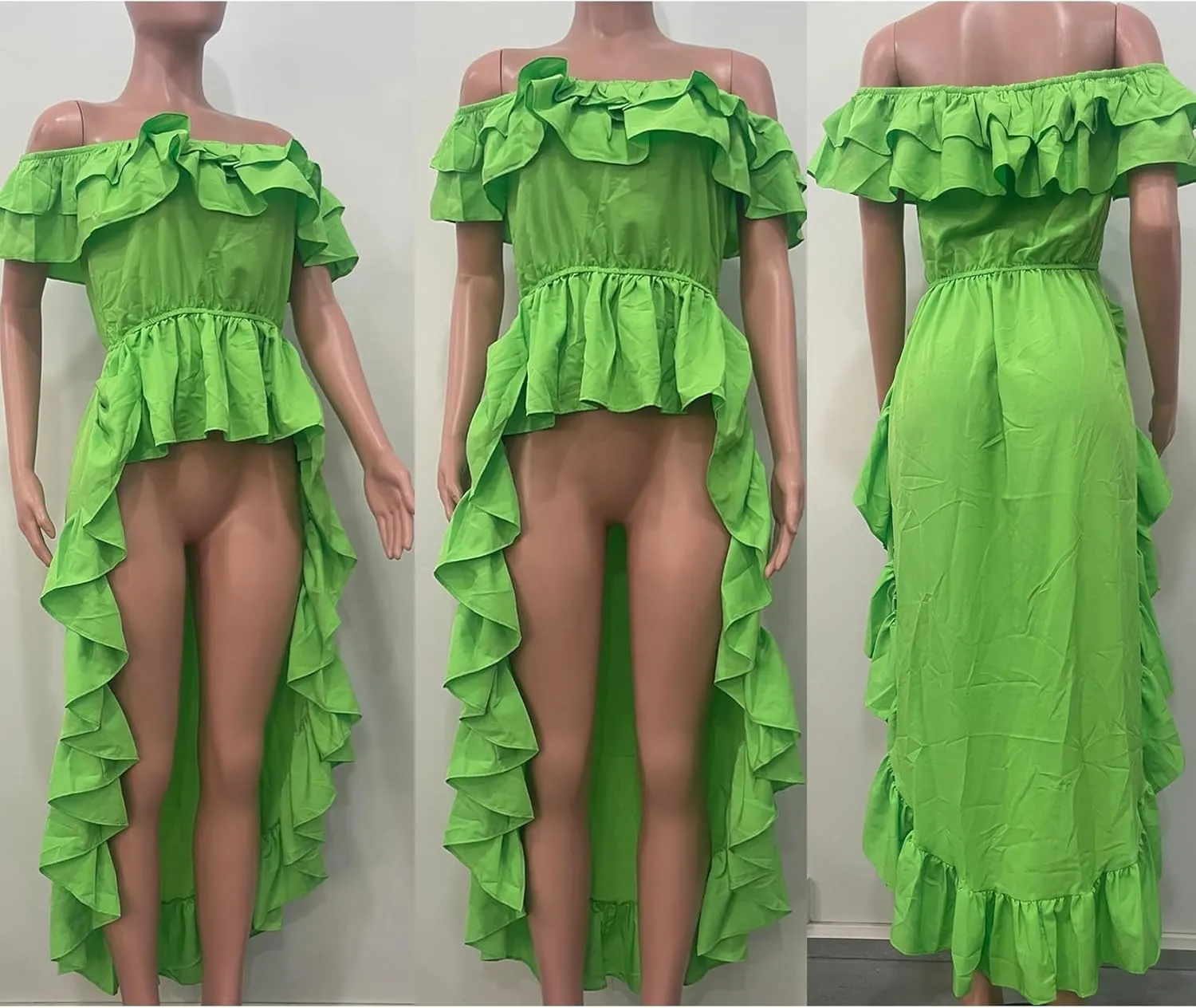Womens Ruffle Asymmetrical Hem Tops High Low Off Shoulder Peplum Tunic Party Blouse Casual Shirt Blouse Dress