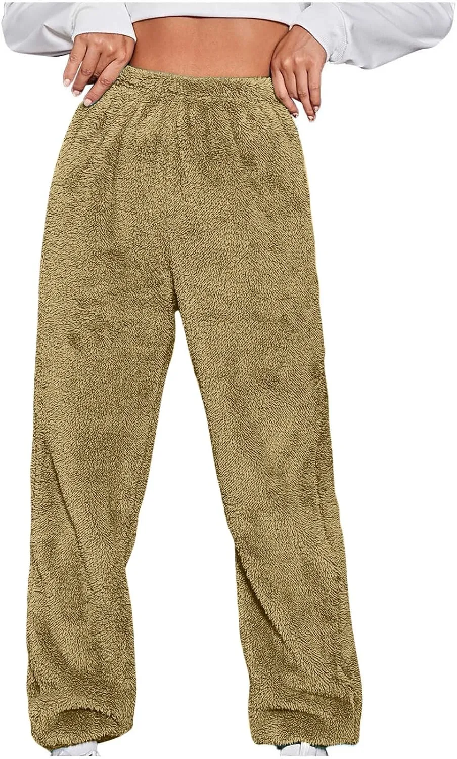 Womens Sherpa Lounge Pants Fluffy Fleece Comfy Sleep Bottoms Winter Warm Comfy Loose Fit Plush Pajama Pants