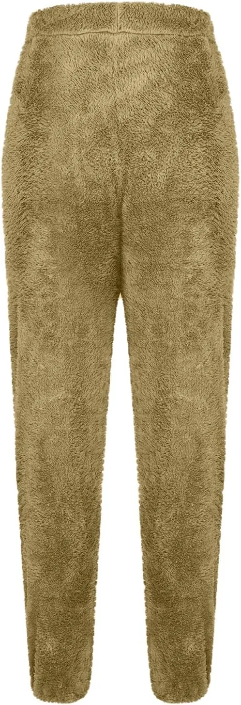Womens Sherpa Lounge Pants Fluffy Fleece Comfy Sleep Bottoms Winter Warm Comfy Loose Fit Plush Pajama Pants