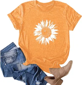 Womens T Shirts Cute Dandelion Graphic Tees Crewneck Short Sleeve Summer Tops Casual Loose Cotton Tshirts