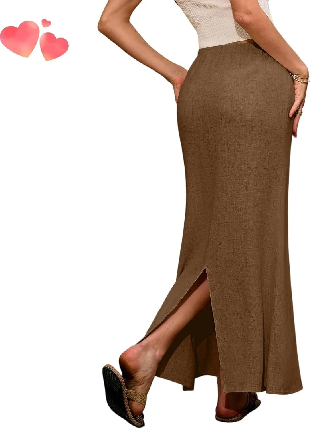 Wrap Linen Maxi Skirts for Women Summer Solid Drawstring Elastic Waist,Drawstring Long Flowy Ankle-Length Skirts